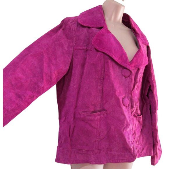 Magenta Suede Leather Jacket Button Closure  Chicos Size 3 Ladies XL - Picture 4 of 16